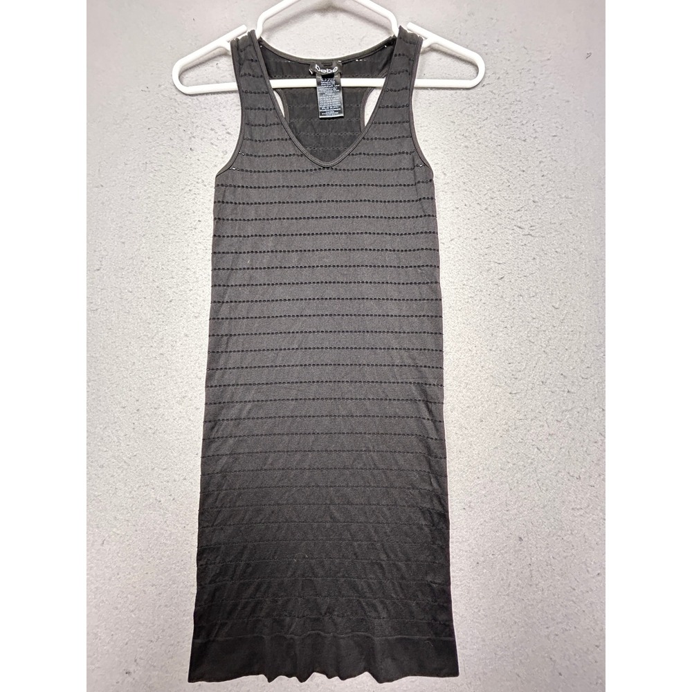 Bebe Tank Top Nylon Spandex Black Textured Stripe P/S Womens